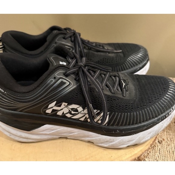 HOKA Bondi 7 Athletic Sneaker Shoes Mens Size 9 Black Mesh Lace Up 1110518‎ BWHT main image 10